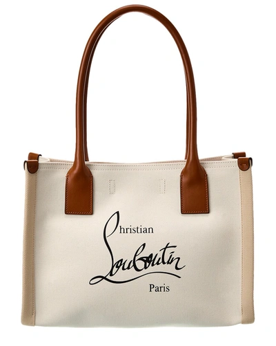 Shop Christian Louboutin Nastroloubi E/w Small Canvas & Leather Tote In White