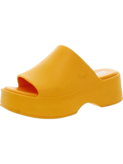 Shop Steve Madden Slinky Womens Faux Leather Peep-toe Platform Sandals In Yellow