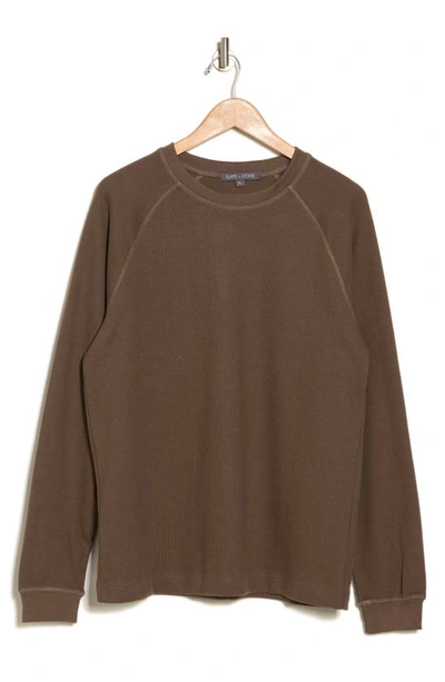 Shop Slate & Stone Raglan Crewneck Cotton Thermal Sweatshirt In Olive