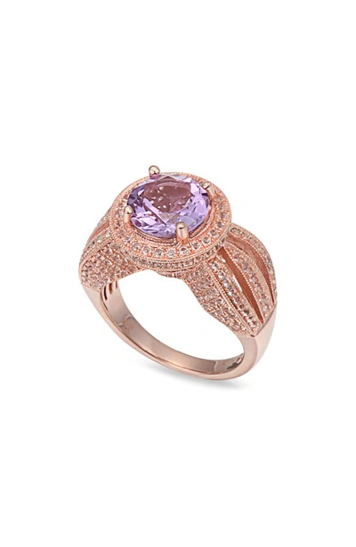 Shop Suzy Levian Amethyst & White Topaz Halo Ring In Purple