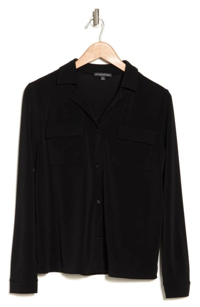 Shop Adrianna Papell Long Sleeve Button-up Utility Shirt In Black