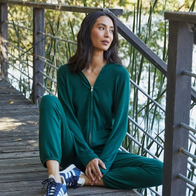Monrow Supersoft Zip Up Hoody In Evergreen