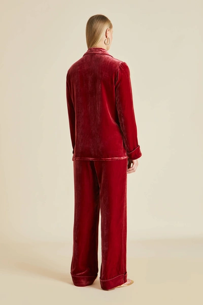 Shop Olivia Von Halle Coco Port Red Pyjamas In Silk Velvet