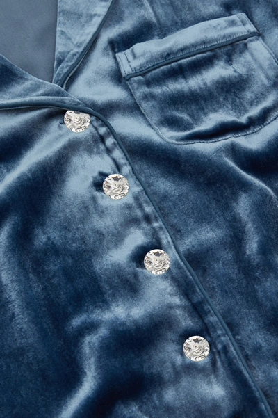 Shop Olivia Von Halle Coco Steel Blue Pyjamas In Silk Velvet