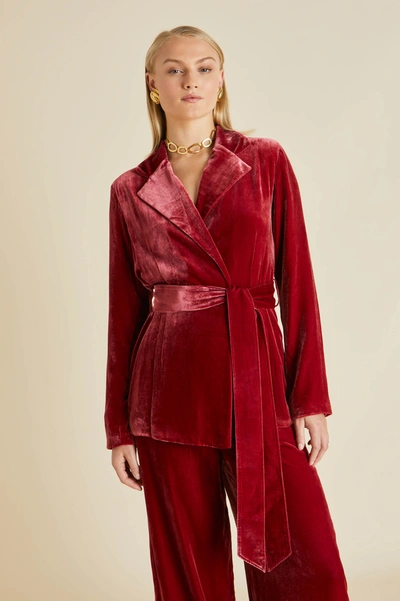 Shop Olivia Von Halle Jagger Port Red Pyjamas In Silk Velvet