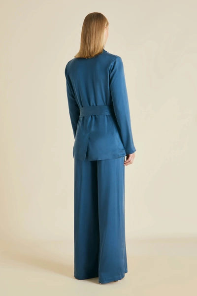 Shop Olivia Von Halle Jagger Steel Blue Pyjamas In Sandwashed Silk