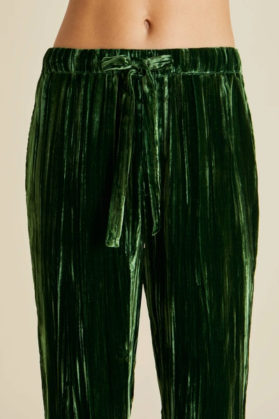Shop Olivia Von Halle Yves Emerald Green Silk Velvet Pyjamas