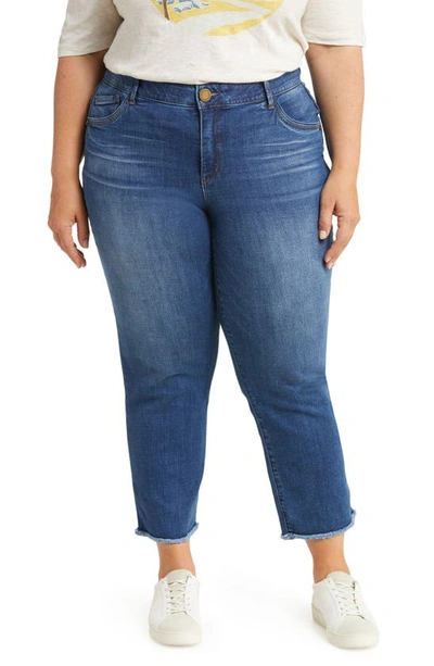 Wit & Wisdom 'ab'solution Fray Hem Stretch Crop Slim Straight Leg Jeans In Blue