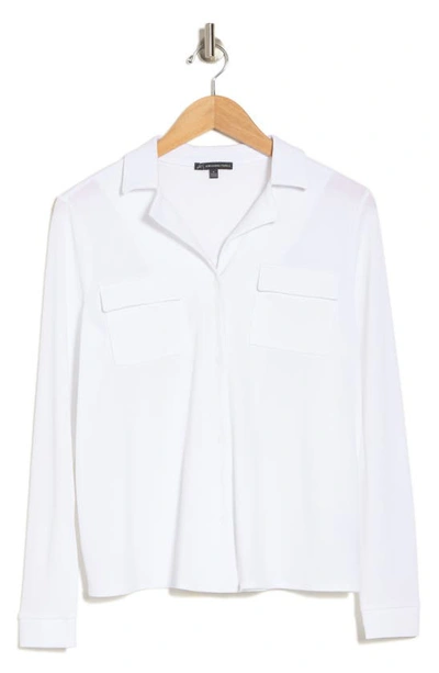 Shop Adrianna Papell Long Sleeve Button-up Utility Shirt In White