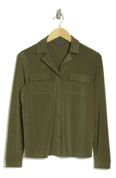 Shop Adrianna Papell Long Sleeve Button-up Utility Shirt In Utility Green