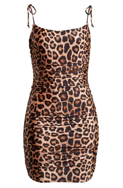 Shop Good American Ruched Satin Slipdress In Good Leopard003