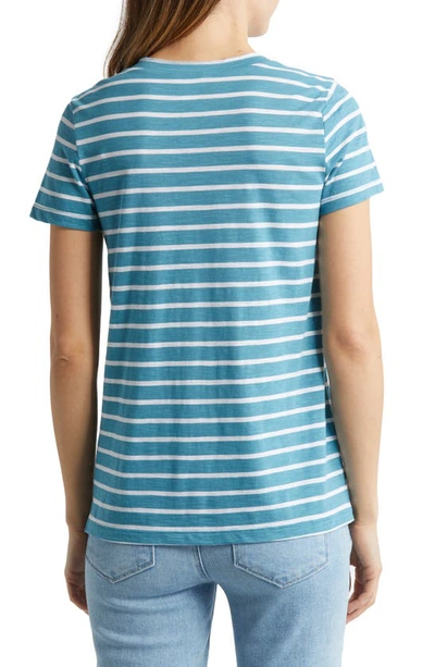 Shop Caslon ® V-neck Short Sleeve Pocket T-shirt In Teal- Ivory Josephine Stripe