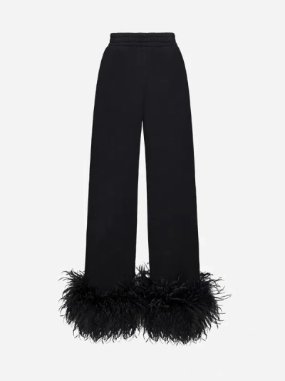 Shop Prada Feathers Cotton Trousers In Black