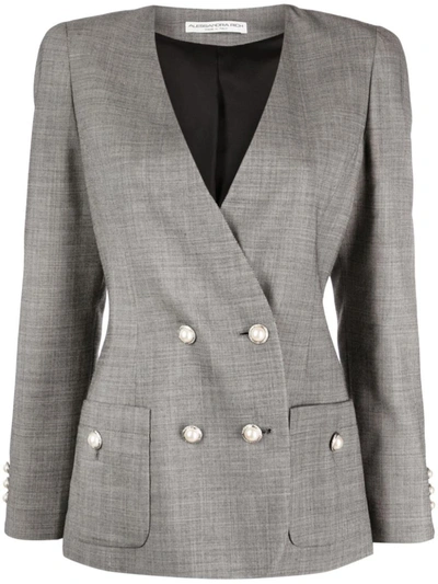 Alessandra Rich Collarless Double-breasted Virgin-wool Blazer In Grey