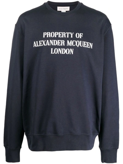 Shop Alexander Mcqueen Logo Crewneck Sweatshirt In Blue