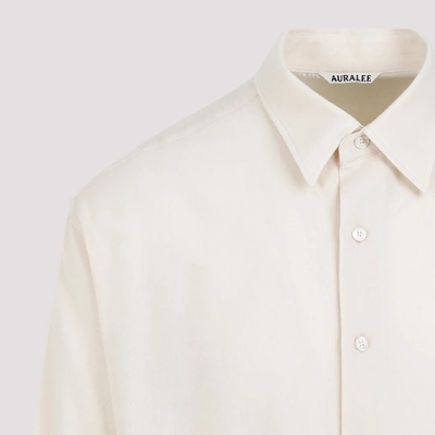 Shop Auralee Airy Wool Viyella Shirt In White