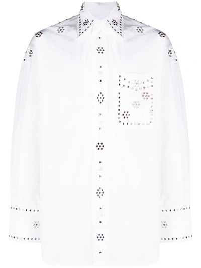 Shop Bluemarble Rhinestone Embellishment Cotton Shirt In White