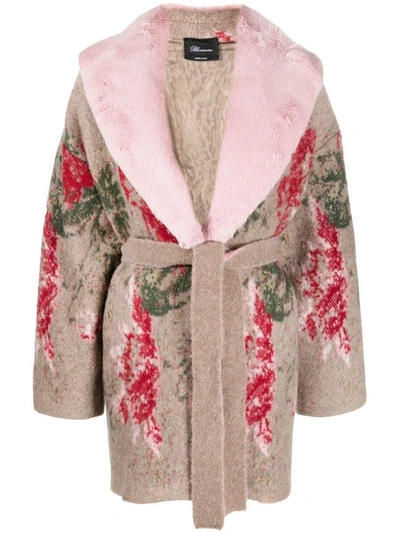 Shop Blumarine Floral-print Belted Coat In Multicolor
