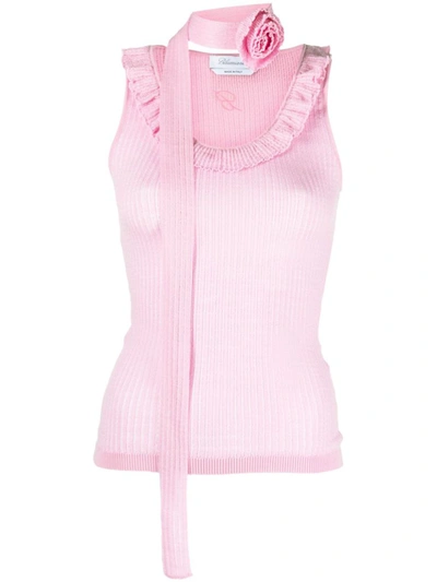 Shop Blumarine Ruched Wool Tank Top In Pink