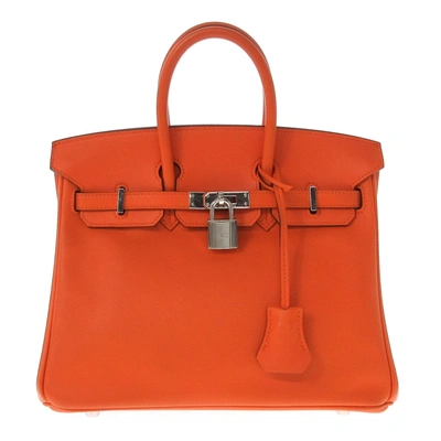 Shop Hermes Hermès Birkin 25 Orange Leather Handbag ()