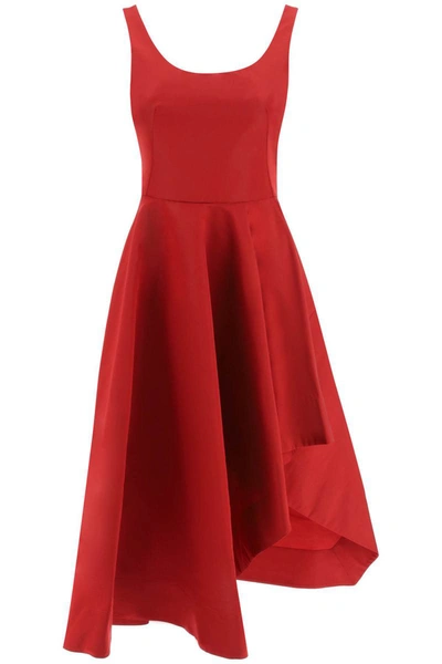 Shop Alexander Mcqueen Asymmetric Polyfaille Dress In Red
