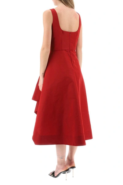 Shop Alexander Mcqueen Asymmetric Polyfaille Dress In Red