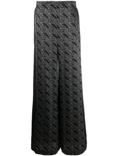 Shop Casablanca Logo Silk Trousers In Black