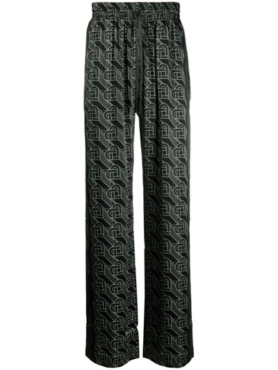 Shop Casablanca Monogram Silk Pyjama Trousers In Black