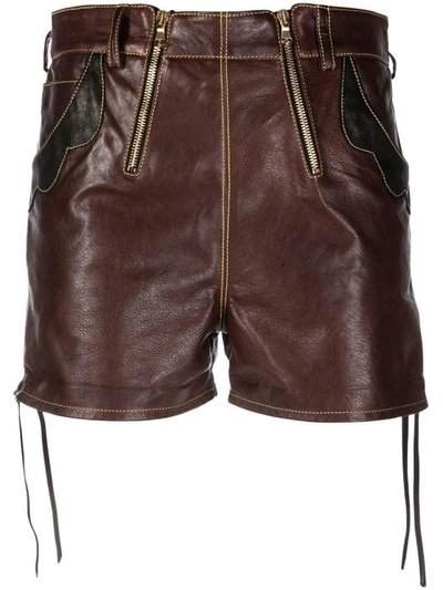 Shop Cormio High-waisted Leather Short In Brown/black