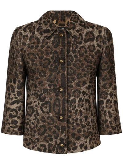 Shop Dolce & Gabbana Jacquard Jacket In Brown