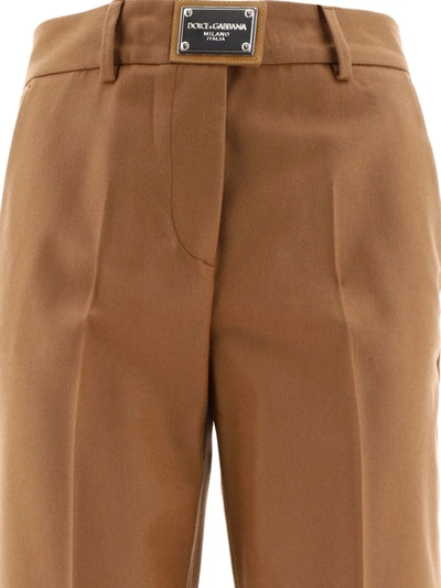 Shop Dolce & Gabbana Wool Trousers With Plaque In Brown