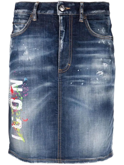 Shop Dsquared2 Icon-print Denim Skirt