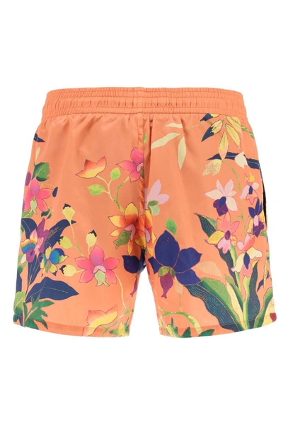 Shop Etro Floral Print Swimtrunks In Orange