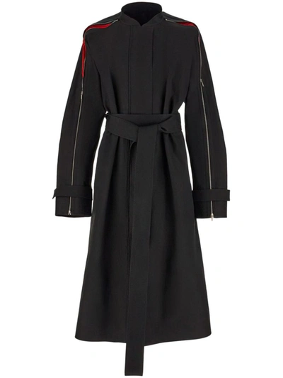 Shop Ferragamo Zip-detail Cotton Belted Trench Coat In Black