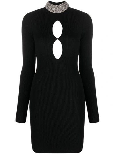 Shop Giuseppe Di Morabito Crystal Embellished Wool Mini Dress In Black