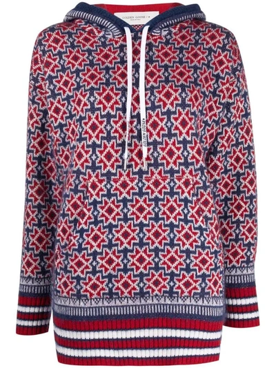 Shop Golden Goose Star-detail Knitted Hoodie In Red/blue/white