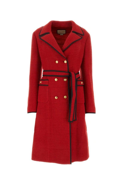 Gucci Double Breasted Belted Waist Coat In Red