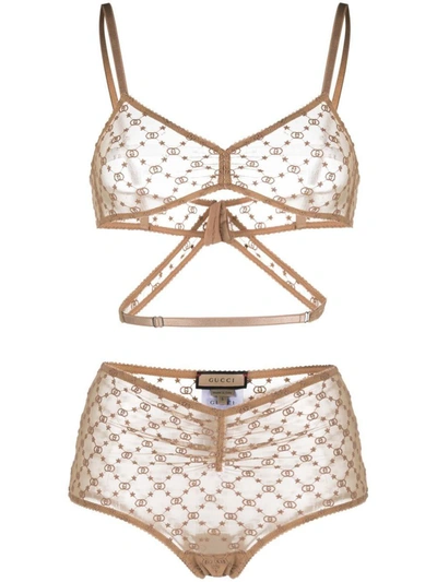 Gucci Gg Tulle Stars Lingerie Set In Powder