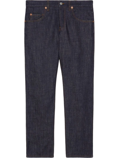 Shop Gucci Striaght-leg Denim Cotton Jeans In Blue
