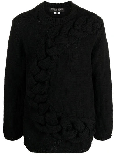Shop Homme + Cable-knit Crewneck Sweater In Black