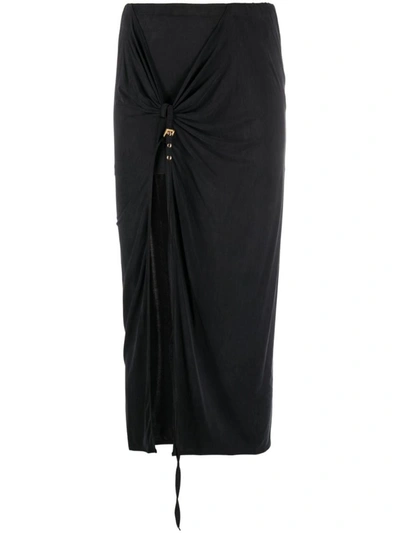 Shop Jacquemus Pareo Croissant Midi Skirt In Black