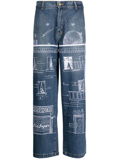 Shop Kidsuper Embroidered Denim Jeans In Blue
