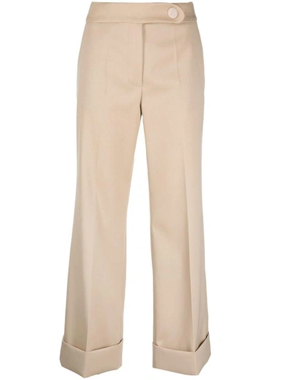 Lanvin Wool Trousers With Cropped Wide Leg In Beige