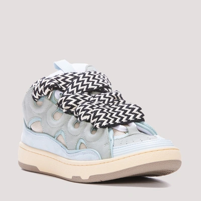 Shop Lanvin Pale Blue Leather Curb Sneakers