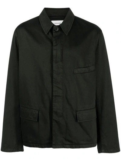 Shop Lemaire Cotton Shirt Jacket In Verde Scuro
