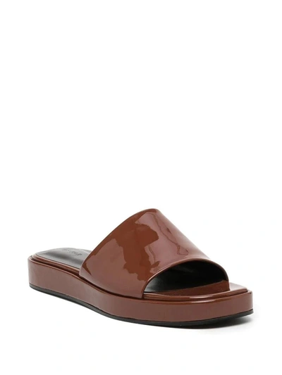 Shop By Far Shana Patent Leather Sandals In Brown