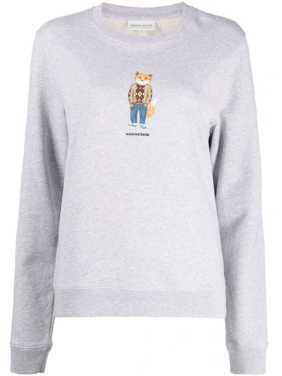 Shop Maison Kitsuné Dressed Fox Cotton Sweatshirt In Grey