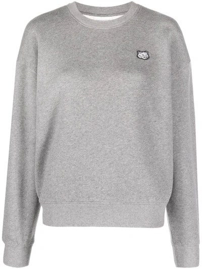 Shop Maison Kitsuné Fox Head Cotton Crewneck Sweatshirt In Grey