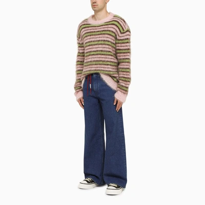 Shop Marni Striped Crew-neck Sweater In Pink