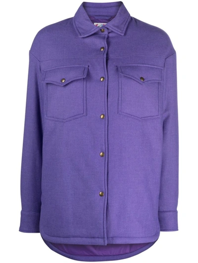 Shop Mc2 Saint Barth Logo Strass Wool Overshirt In Purple